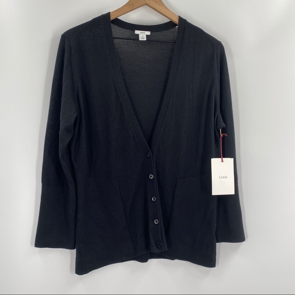 Lewit Merino Wool Button Front V Neck Cardigan